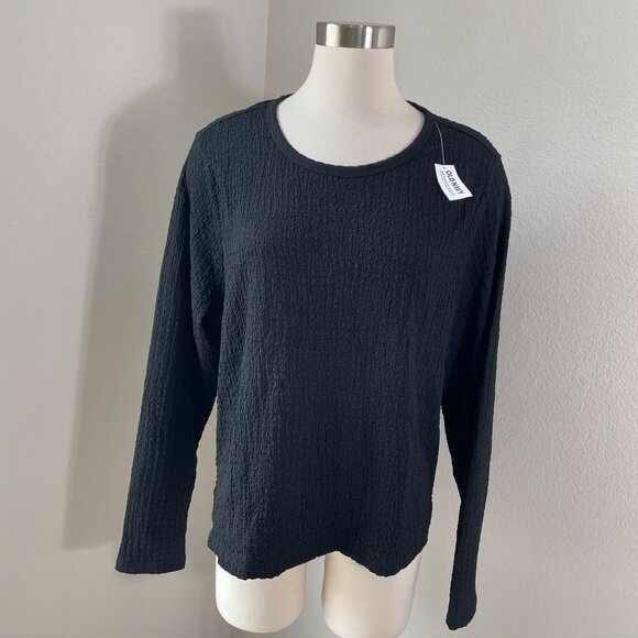 NEW Old Navy Womens Plus 3X Black Textured Long Sleeve Shirt Stretch Top - Picture 1 of 10